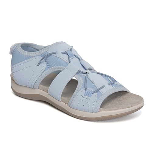 LTWOTEJNG Sommer-Damen-Sandalen mit rundem Zehenbereich, atmungsaktiv, lässig, übergroß, Strandsandalen mit flachem Boden Schuhe Damen Sneaker Original (Blue, 36) von LTWOTEJNG