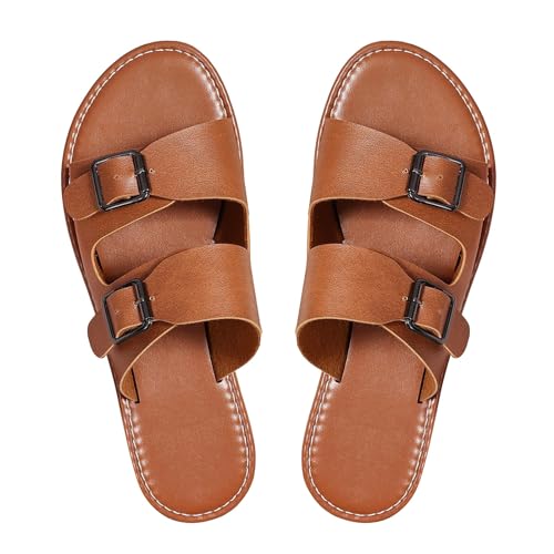 LTWOTEJNG Übergroße Sandalen für den Sommer mit Zehenriemen und Schnalle und flachem Absatz für Damen Profil Schuhe Damen Damenschuhe Weite H 41 (Brown, 39) von LTWOTEJNG