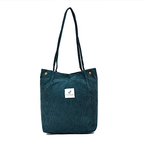 Cord Umhängetasche Damen, Schultertasche Groß Cord Tasche Lässige Tote Handtasche Fashion Stofftasche für mädchen Schule Uni Einkauf Büro (Grün) von LUANGHUAN