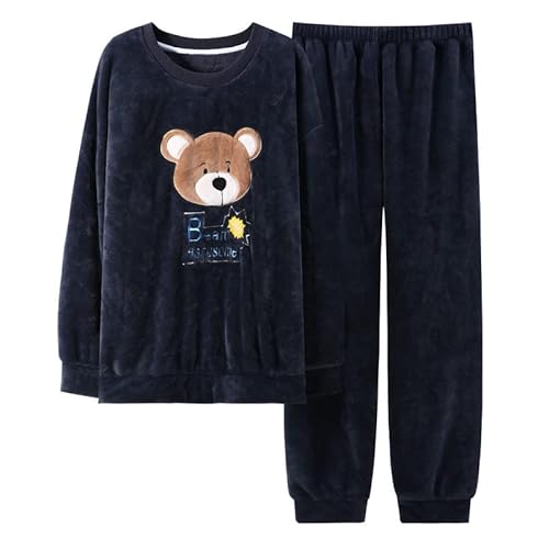 LUBOSE Flanell Herren Pyjama Anzug Warm und bequem Herren Pyjama 2-teiliger Herren Winter Pyjama (L, Bär A) von LUBOSE