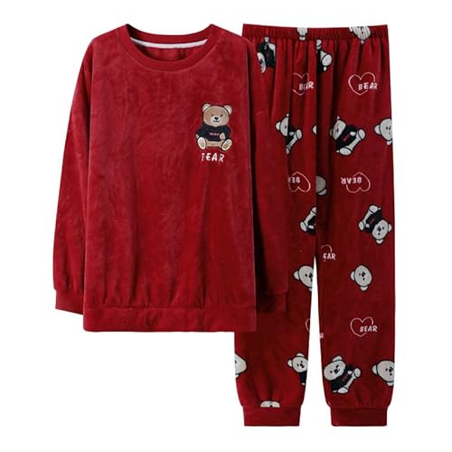 LUBOSE Flanell Herren Pyjama Anzug Warm und bequem Herren Pyjama 2-teiliger Herren Winter Pyjama (XL, Red Bear) von LUBOSE