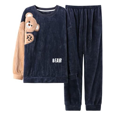 LUBOSE Flanell Herren Pyjama Anzug Warm und bequem Herren Pyjama 2-teiliger Herren Winter Pyjama (XXL, Braunbär) von LUBOSE