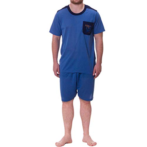 Henry Terre Herren Pyjama Shorty Kurze Hose Schlafanzug Set, Farbe:Blau, Größe:3XL von Lucky