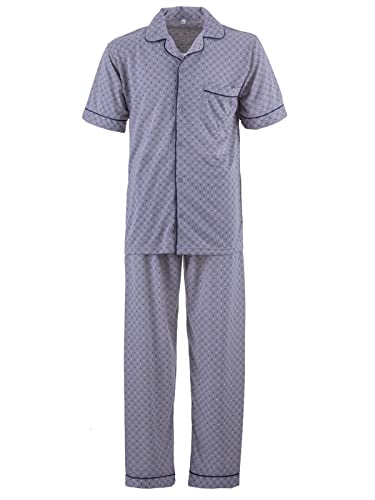 LUCKY Herren Pyjama Set Kurzarm 2 teilig Schlafanzug Knopfleiste Schlafshirt Winter, Farbe:Grau, Größe:L von Lucky