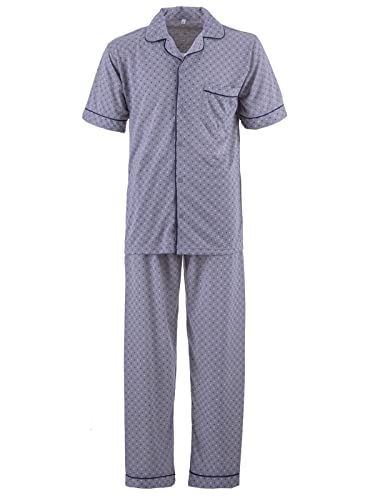 LUCKY Herren Pyjama Set Kurzarm 2 teilig Schlafanzug Knopfleiste Schlafshirt Winter, Farbe:Grau, Größe:XXL von LUCKY