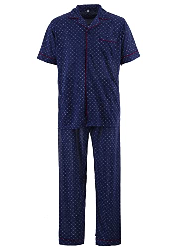 LUCKY Herren Pyjama Set Kurzarm 2 teilig Schlafanzug Knopfleiste Schlafshirt Winter, Farbe:Navy, Größe:M von Lucky