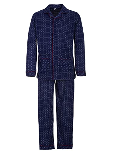 LUCKY Herren Pyjama Set Shirt und Hose Schlafanzug Langarm Knöpfe, Farbe:Navy, Größe:L von LUCKY