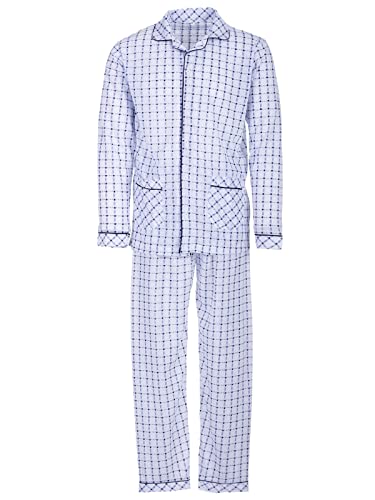 LUCKY Herren Pyjama Set Shirt und Hose Schlafanzug Langarm Knöpfe Schlafshirt (as3, Alpha, x_l, Regular, Regular, Weiß) von Lucky