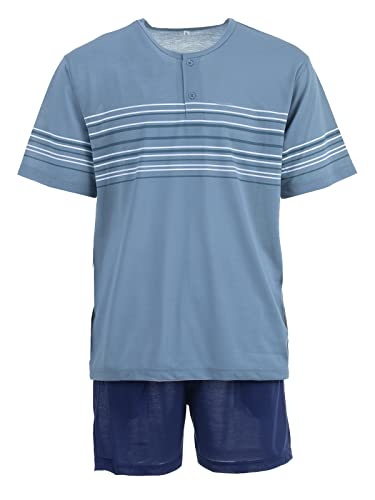 LUCKY Herren Pyjama Set Shorty Kurzarm Streifen Knöpfe, Farbe:graublau, Größe:M von Lucky