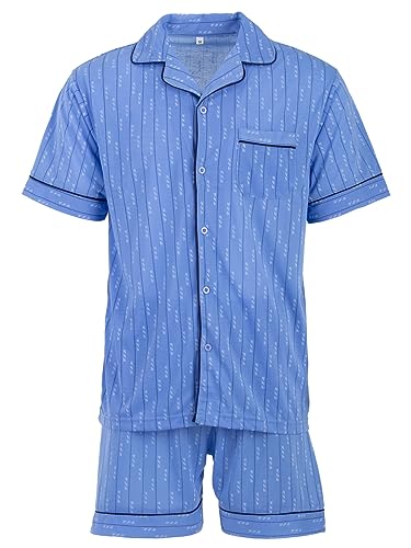 Lucky Herren Pyjama Shorty Schlafanzug Kurzarm Sommer mit Knopfleiste Größe M-XXL, Farbe:Blau, Größe:M von Lucky