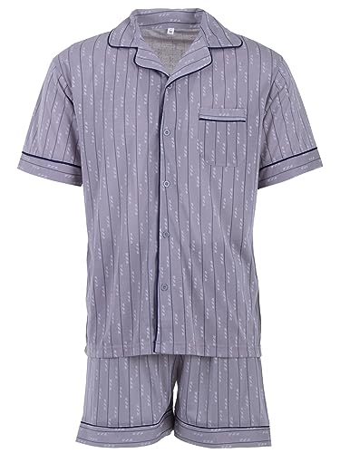 Lucky Herren Pyjama Shorty Schlafanzug Kurzarm Sommer mit Knopfleiste Größe M-XXL, Farbe:Grau, Größe:L von Lucky