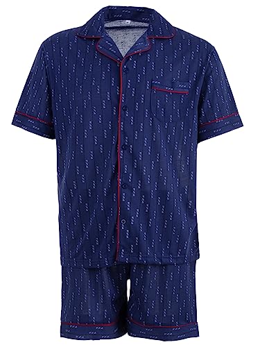 Lucky Herren Pyjama Shorty Schlafanzug Kurzarm Sommer mit Knopfleiste Größe M-XXL, Farbe:Navy, Größe:L von Lucky