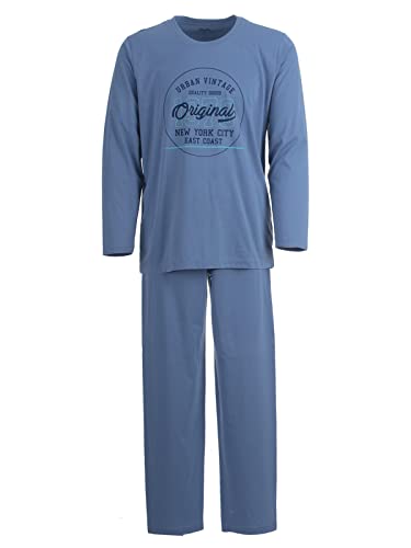 LUCKY Herren Pyjama lang Schlafanzug Pyjama Set Druck Motiv, Farbe:Blau, Größe:3XL von Lucky