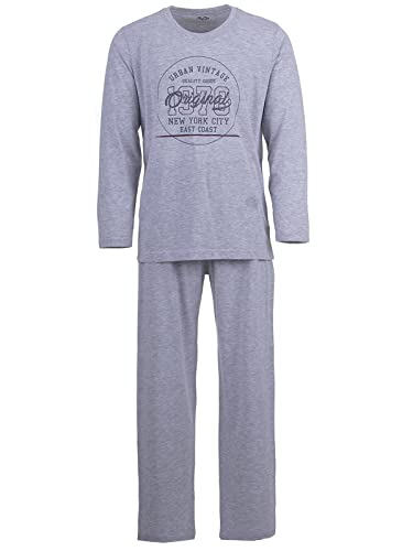 LUCKY Herren Pyjama lang Schlafanzug Pyjama Set Druck Motiv, Farbe:Grau, Größe:3XL von Lucky