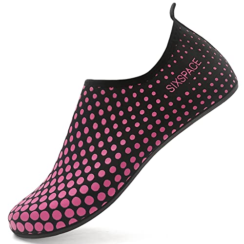 LUEDKA Badeschuhe Damen Herren Aquaschuhe Schnell Trocknend Wasserschuhe Atmungsaktiv Strandschuhe Slip on Schwimmschuhe Leicht Surfschuhe (Rose Rot,39 EU) von LUEDKA