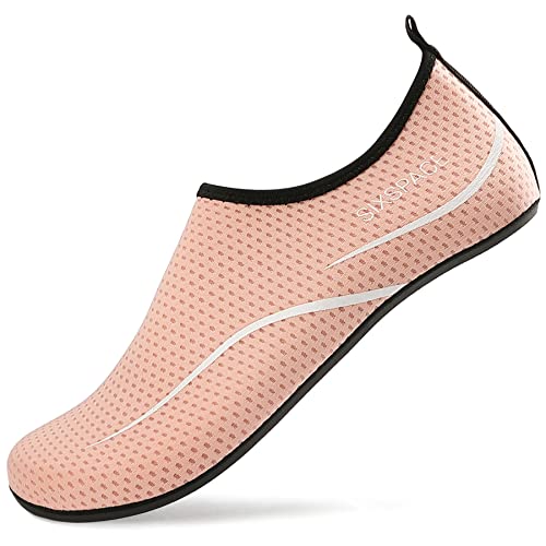 LUEDKA Badeschuhe Damen Herren Aquaschuhe SchnellTrocknend Wasserschuhe Atmungsaktiv Strandschuhe Slip on Schwimmschuhe Leicht Surfschuhe (Rosa,36 EU) von LUEDKA