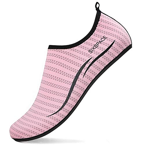 LUEDKA Badeschuhe Damen Wasserschuhe Herren Aquaschuhe Schnelltrocknend Strandschuhe Atmungsaktiv Schwimmschuhe rutschfest Surfschuhe Leicht Wassersportschuhe (Rosa,34) von LUEDKA