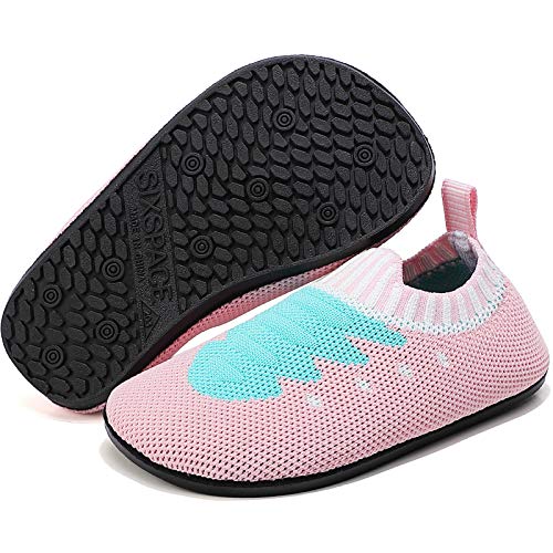 LUEDKA Hausschuhe Kinder Mädchen Junge Lauflernschuhe Pantoffeln für Kleinkinder Rutschfeste Leichte Barfußschuhe Hüttenschuhe Slipper (Rosa Blau,21 EU) von LUEDKA