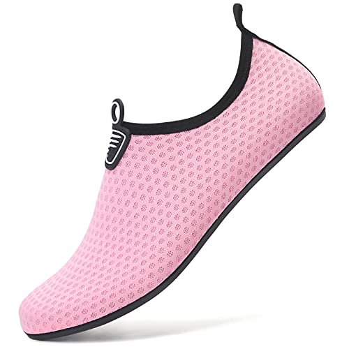 LUEDKA Wasserschuhe Badeschuhe Herren Damen Schnelltrocknend Schwimmschuhe Aquaschuhe Atmungsaktiv Tauchschuhe Slip on Strandschuhe (Rosa,39 EU) von LUEDKA