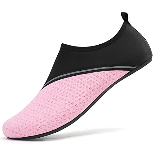 LUEDKA Wasserschuhe Badeschuhe Herren Damen Schnelltrocknend Schwimmschuhe Aquaschuhe Atmungsaktiv Tauchschuhe Slip on Strandschuhe (Schwarz Rosa,37 EU) von LUEDKA