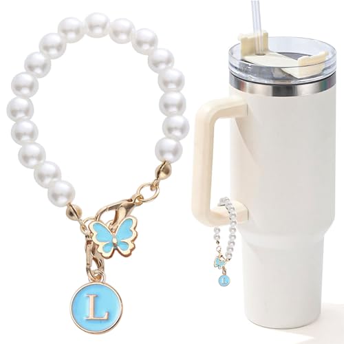 LUHOHI Zubehör für Stanley Cup Perlenkette, Initialenzubehör für Griffe, Dekoration, Wasserflasche, Schmuck, Becher, niedlich, einfach, modern, personalisierbar, Namensschild, Buchstabe, blaues von LUHOHI