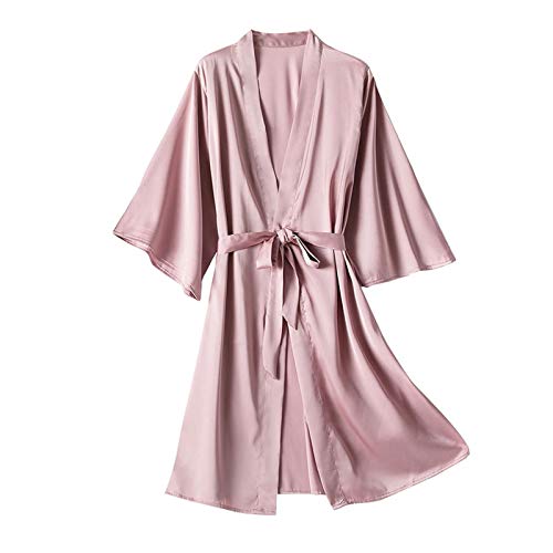 LULUZ Damen Morgenmantel Satin Bademantel V Ausschnitt Kimono Robe mit Gürtel Braut Brautjungfern Leicht Pajama Party Nachthemd Frauen Schlafanzug von LULUD