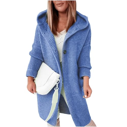 Norweger Pullover Damen Jeans Jacken Für Damen Winter Jacket For Women Klamotten Damen Einfarbig Langarm Grobstrick Hoodie Jacke Mit Kapuze Herbst Winter Lang Strick Cardigan Wasserdichte Damen von LUNULE