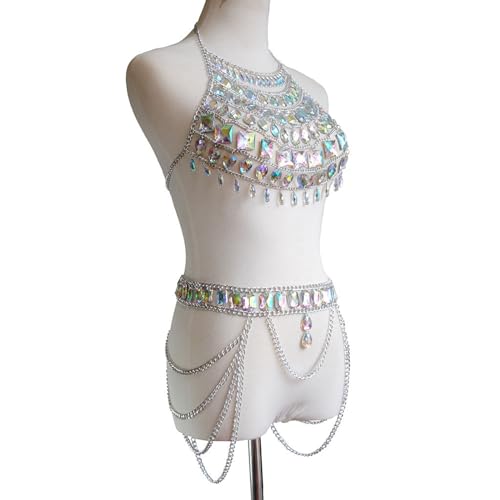 LUOFENG Boay-Kette, Acryl-Kette, Damen, Taillengürtel, Kette, Tops, BH, Geschirr, Bikini, Wassertropfen, Körperkette, Festival, Schmuck, Anzug von LUOFENG