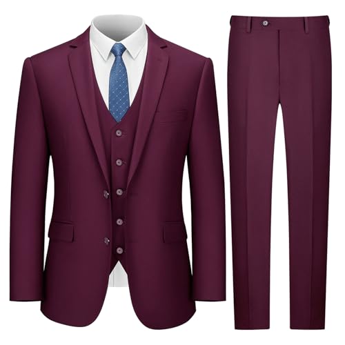 LUPURTY Herrenanzüge Slim Fit, 3-teilige Anzüge für Männer, 2 Knöpfe, solide Jacke, Weste, Hose, Herrenanzüge, Smoking-Set, Burgunder, M LUPURTY Herrenanzüge Slim Fit, 3-teilige Anzüge für Männer, 2 Knöpfe, solide Jacke, Weste, Hose, Herrenanzüge, Smoking-Set, Burgunder, M von LUPURTY