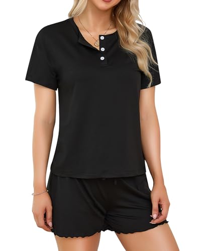 LUSLOVE Schlafanzüge Damen Pyjama Kurz - Sommer Pyjamas Set Zweiteilig Nachtwäsche Hausanzug Schwarz XL LUSLOVE Schlafanzüge Damen Pyjama Kurz - Sommer Pyjamas Set Zweiteilig Nachtwäsche Hausanzug Schwarz XL von LUSLOVE