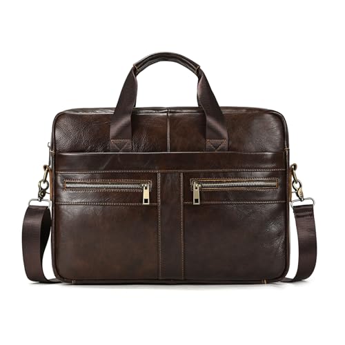 LUUFAN 15,6 Zoll Leder Aktentaschen Laptop Messenger Bags Business Satchel Büro Reise Computer Handtasche Umhängetasche für Herren (3316-Braun) von LUUFAN