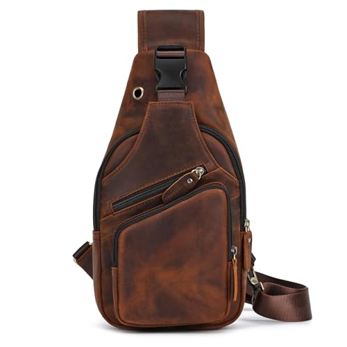 LUUFAN Herren Echtes Leder Sling Bag Brust Schulter Rucksack Crossbody Tasche für Casual Sport Wandern Reisen (9455ZS-braun) von LUUFAN