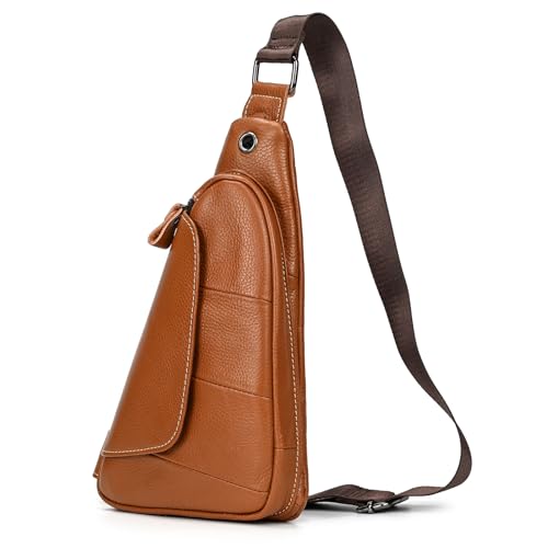 LUUFAN Modische Schultertasche aus reinem Echtleder für Herren, alltägliche Umhängetasche, Brust, Schulter, Messenger-Tasche, Mehrzweck-Business-Casual-Outdoor-Tasche, Braun von LUUFAN