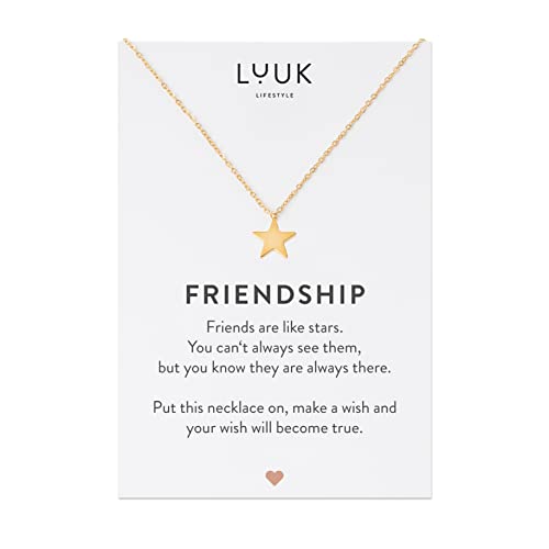 LUUK LIFESTYLE Edelstahl Halskette mit Anhänger und Friendship Spruchkarte, Glücksbringer, Freundschaftskette, Damen Schmuck - Stern Halskette - Gold von LUUK LIFESTYLE