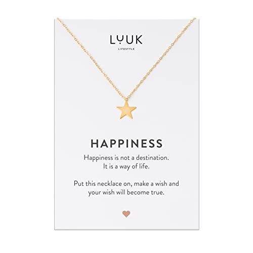 LUUK LIFESTYLE Halskette aus Edelstahl mit Stern Anhänger und HAPPINESS Geschenkkarte, minimalistisches Modeaccessoire, strapazierfähig & langlebig, Gold von LUUK LIFESTYLE