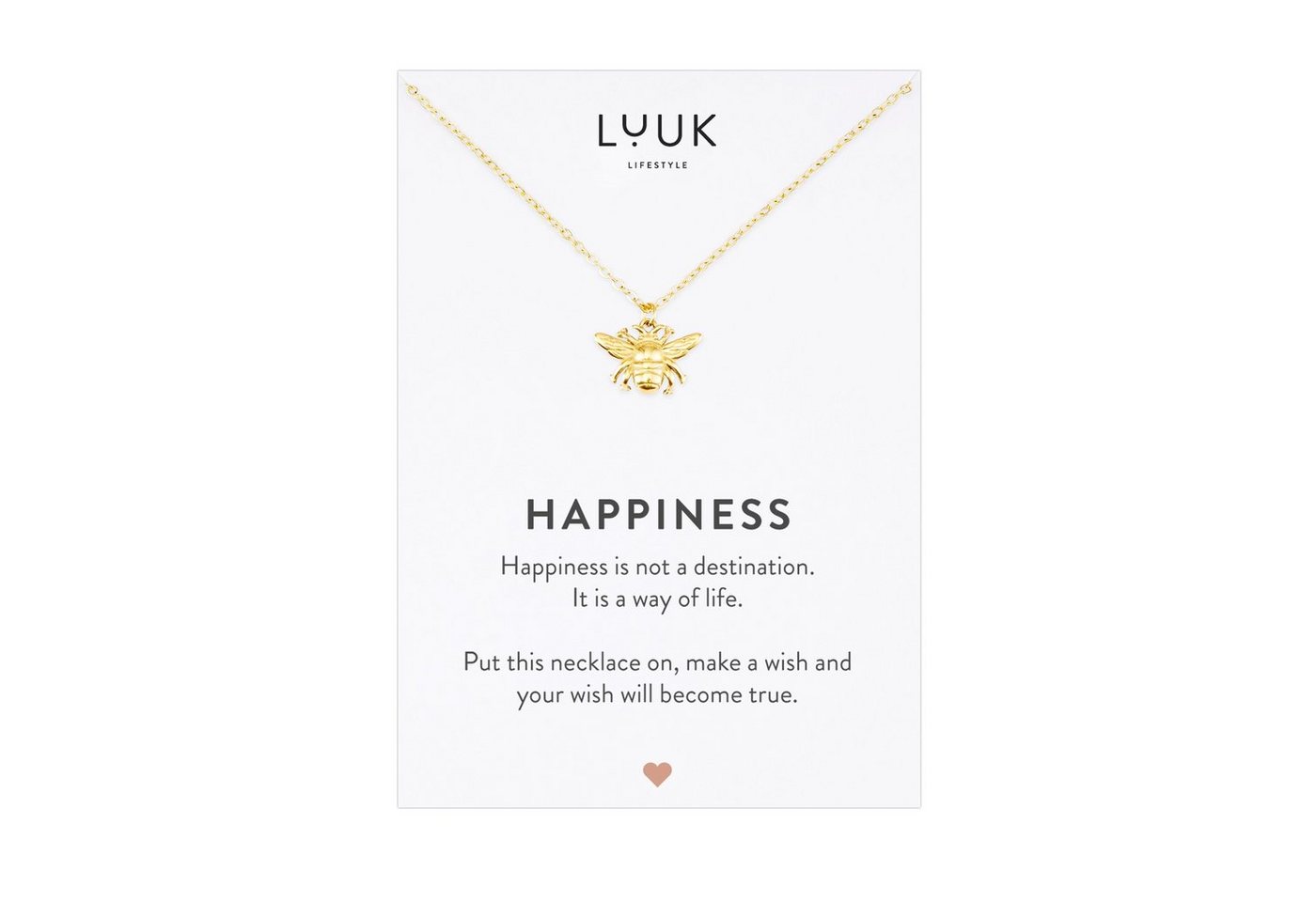 LUUK LIFESTYLE Kette mit Anhänger Biene, Edelstahl, Schmuckstück für Frauen, schlichter Stil, Strand- und Sommerschmuck, Bienen Bee Anhänger und HAPPINESS Geschenkkarte, Freundschaftskette, Gold von LUUK LIFESTYLE