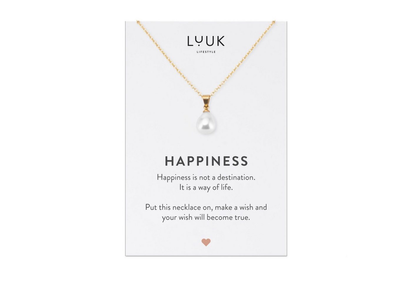 LUUK LIFESTYLE Kette mit Anhänger Perle, HAPPINESS Geschenkkarte für Frauen, Festivalschmuck von LUUK LIFESTYLE