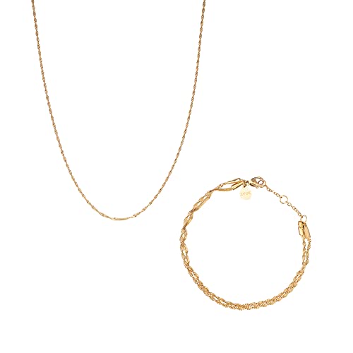 LUUK LIFESTYLE Schmuckset „Rope“ mit Armband und Halskette, geflochtene Kette, eleganter und schlichter Look für sie, Abendschmuck für Frauen, Freundschaftsgeschenk, Edelstahl jewellery, Gold von LUUK LIFESTYLE