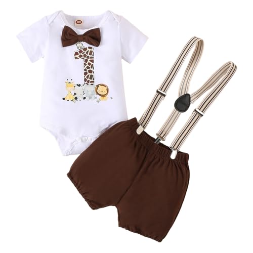 LUVCES Baby Jungen My 1st Geburtstag Outfit Wild One Animal Gentleman Strampler Top mit Fliege + Hosenträger Shorts Sommer 2Pcs Kleidungsset One Dunkelbraun 9-12 Monate LUVCES Baby Jungen My 1st Geburtstag Outfit Wild One Animal Gentleman Strampler Top mit Fliege + Hosenträger Shorts Sommer 2Pcs Kleidungsset One Dunkelbraun 9-12 Monate von LUVCES