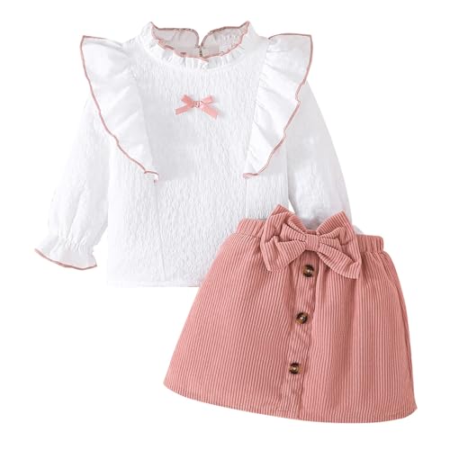 LUVCES Kleinkind Baby Mädchen Outfits Ruffle Rollkragen Langarm Shirt + Bowknot Mini Rock 2 Stück Herbst Winter Kleidung Sets Rosa+Weiß 12-18 Monate LUVCES Kleinkind Baby Mädchen Outfits Ruffle Rollkragen Langarm Shirt + Bowknot Mini Rock 2 Stück Herbst Winter Kleidung Sets Rosa+Weiß 12-18 Monate von LUVCES