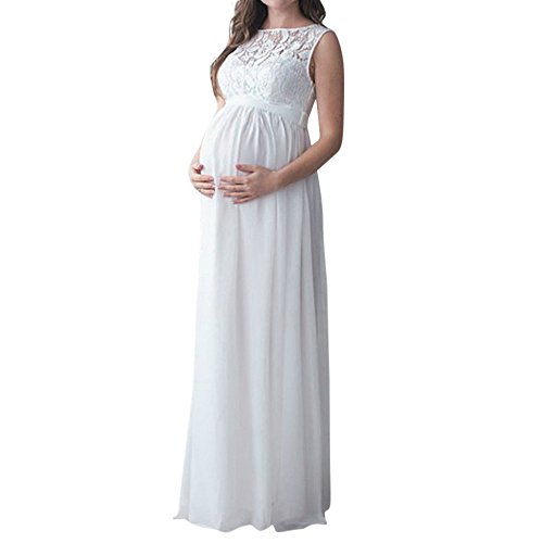 LUVERSCO Kleider Damen Schwanger Frau Spitze Lange Maxi Kleid Mutterschaft Kleid Fotografie Requisiten Kleider Umstandskleid (Weiß, XL) von LUVERSCO
