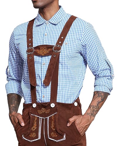 LVCBL Freizeithemden für Herren Kariert Oktoberfest Cargohemd mit Baumwolle Freizeit Hemden Super Qualität Hellblau 2XL von LVCBL