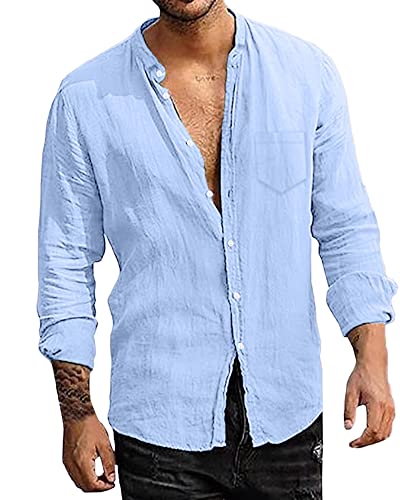 LVCBL Herren Hemd Langarm Leinenhemd Herbst Winter Freizeit Men's Shirt Hellblau 3XL von LVCBL