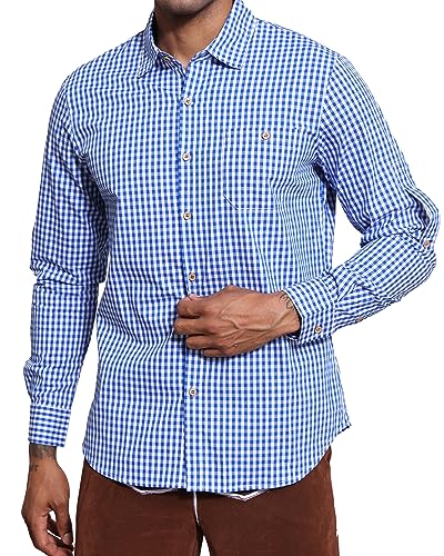 LVCBL Herren Kariertes Langarm Hemd Oktoberfest Trachtenhemd Herren Slim-Fit-Herrenhemden Kariert Hemden Blau XL von LVCBL