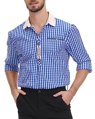 LVCBL Langarm Hemden Slim fit Freizeithemden Karohemd Hemden männer Business Casual Blau 3XL von LVCBL