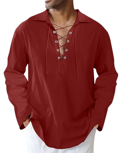 LVCBL Leinenhemd Herren Langarm Mittelalter Hemd Viking Piraten Kostüm Schnürhemd Burgund M LVCBL Leinenhemd Herren Langarm Mittelalter Hemd Viking Piraten Kostüm Schnürhemd Burgund M von LVCBL