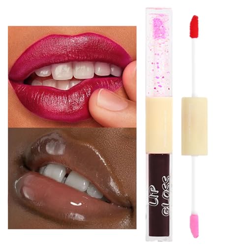 2-in-1-Lippenstift und Glanz, Wasserfester Lippenstift für Frauen, Spiegeleffekt-Lippenstift für Frauen, Glasspiegel-Glow-Lipgloss, nicht klebender Lippenfleck, feuchtigkeitsspendendes Lippenöl Lvtfco von LVTFCO