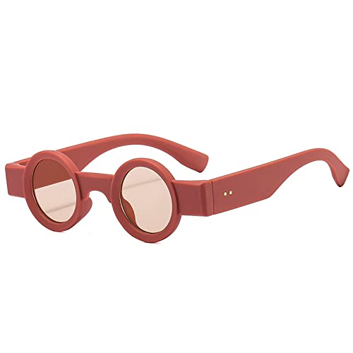 LVTFCO Beliebte Mode Kleine Runde Sonnenbrille Frauen Retro Punk Shades UV400 Männer Klare Ozeanlinse Trending Nieten Sonnenbrille,Rot Rosa Champagner,Einheitsgröße von LVTFCO