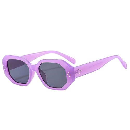 LVTFCO Beliebte Mode Polygon Quadratisch Männer Jelly Farbe Sonnenbrillen Schattierungen UV400 Retro Nieten Dekoration Frauen Sonnenbrille, Jelly Lila Grau, Einheitsgröße von LVTFCO