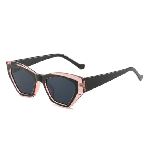 LVTFCO Beliebte Mode Polygon Unregelmäßige Cat Eye Damen Luxus Sonnenbrille Retro Doppelte Farbnuancen UV400 Herren Sonnenbrille,Schwarz Rosa Grau,Einheitsgröße von LVTFCO